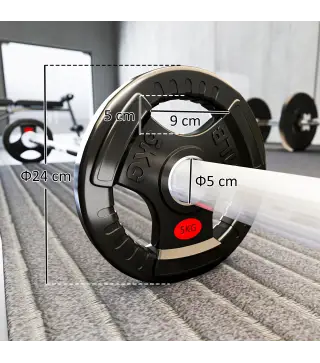 Discos Pesas Olímpicos Agujero Ø50 mm 2x5 kg con Anillo Interior de Acero y Triple Agarre para Mancuernas y Barras Negro