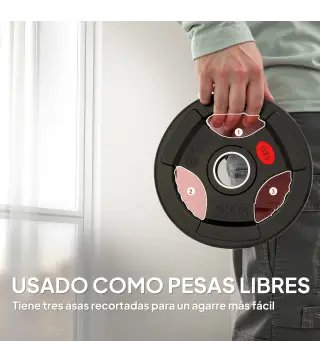 Discos Pesas Olímpicos Agujero Ø50 mm 2x5 kg con Anillo Interior de Acero y Triple Agarre para Mancuernas y Barras Negro