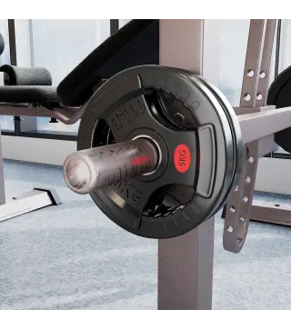 Discos Pesas Olímpicos Agujero Ø50 mm 2x5 kg con Anillo Interior de Acero y Triple Agarre para Mancuernas y Barras Negro