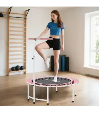 Cama Elástica Fitness Ø102 cm con Mango Ajustable de 5 Niveles y Marco de Acero para Entrenamiento Piernas Cuerpo Azul