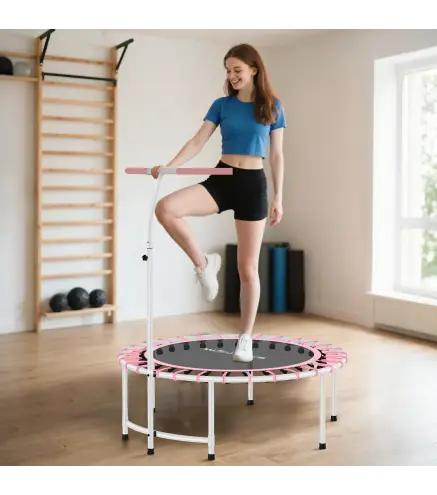 Cama Elástica Fitness Ø102 cm con Mango Ajustable de 5 Niveles y Marco de Acero para Entrenamiento Piernas Cuerpo Azul