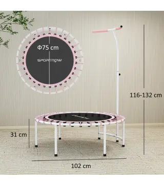 Cama Elástica Fitness Ø102 cm con Mango Ajustable de 5 Niveles y Marco de Acero para Entrenamiento Piernas Cuerpo Azul