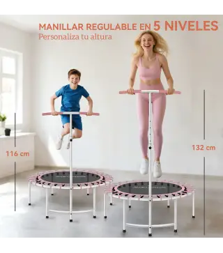 Cama Elástica Fitness Ø102 cm con Mango Ajustable de 5 Niveles y Marco de Acero para Entrenamiento Piernas Cuerpo Azul