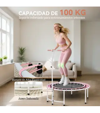 Cama Elástica Fitness Ø102 cm con Mango Ajustable de 5 Niveles y Marco de Acero para Entrenamiento Piernas Cuerpo Azul