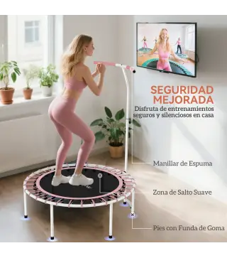 Cama Elástica Fitness Ø102 cm con Mango Ajustable de 5 Niveles y Marco de Acero para Entrenamiento Piernas Cuerpo Azul