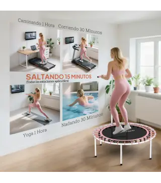 Cama Elástica Fitness Ø102 cm con Mango Ajustable de 5 Niveles y Marco de Acero para Entrenamiento Piernas Cuerpo Azul