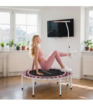 Cama Elástica Fitness Ø102 cm con Mango Ajustable de 5 Niveles y Marco de Acero para Entrenamiento Piernas Cuerpo Azul