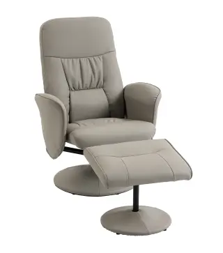 Sillón Relax Reclinable con Reposapiés Respaldo Alto Giratorio 360° Reposabrazos Beige Gris
