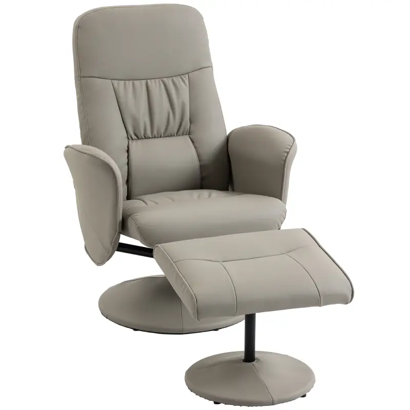 Sillón Relax Reclinable con Reposapiés Respaldo Alto Giratorio 360° Reposabrazos Beige Gris