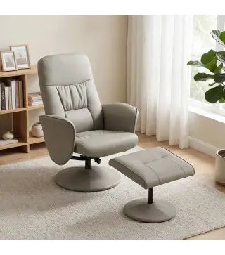 Sillón Relax Reclinable con Reposapiés Respaldo Alto Giratorio 360° Reposabrazos Beige Gris
