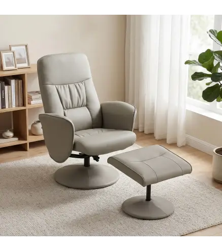 Sillón Relax Reclinable con Reposapiés Respaldo Alto Giratorio 360° Reposabrazos Beige Gris