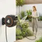 Carrete de Manguera Retráctil 23+2 m con 12 Modos de Rociado Bloqueo Automático Retracción Controlada Soporte Naranja