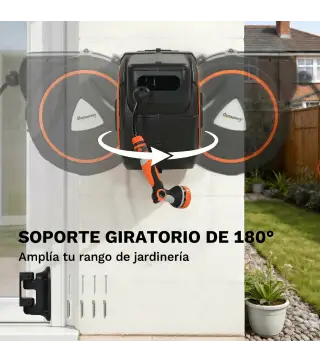 Carrete de Manguera Retráctil 28+2 m con 12 Modos de Rociado Bloqueo Automático Retracción Controlada Soporte Naranja