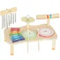 Instrumentos Musicales Infantiles de Madera Montessori con Tambor Xilófono Doble Tono Platillo Campana de Viento