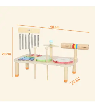 Instrumentos Musicales Infantiles de Madera Montessori con Tambor Xilófono Doble Tono Platillo Campana de Viento