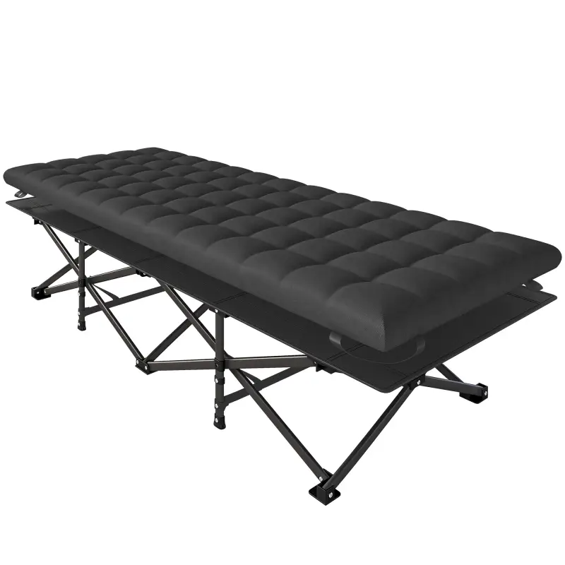 Cama Plegable Camping con Colchón Extraíble de Tela Oxford 600D con Reposacabezas y Bolsa Carga 200 kg Negro
