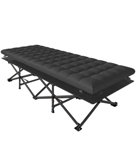 Cama Plegable Camping con Colchón Extraíble de Tela Oxford 600D con Reposacabezas y Bolsa Carga 200 kg Negro