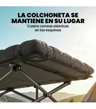 Cama Plegable Camping con Colchón Extraíble de Tela Oxford 600D con Reposacabezas y Bolsa Carga 200 kg Negro