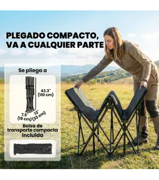 Cama Plegable Camping con Colchón Extraíble de Tela Oxford 600D con Reposacabezas y Bolsa Carga 200 kg Negro