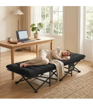 Cama Plegable Camping con Colchón Extraíble de Tela Oxford 600D con Reposacabezas y Bolsa Carga 200 kg Negro