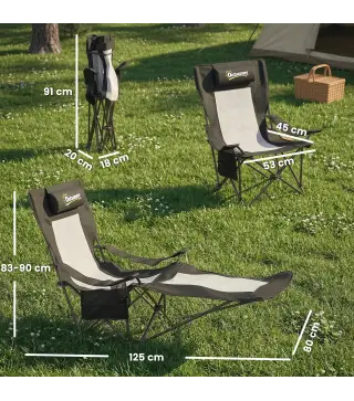 Conjunto de 2 Sillas Plegables Camping Reclinables con Reposapiés Desmontable Reposacabezas Portavasos y Bolsa Negro