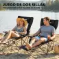 Conjunto de 2 Sillas Plegables Camping Reclinables con Reposapiés Desmontable Reposacabezas Portavasos y Bolsa Negro
