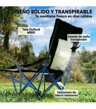 Conjunto de 2 Sillas Plegables Camping Reclinables con Reposapiés Desmontable Reposacabezas Portavasos y Bolsa Negro