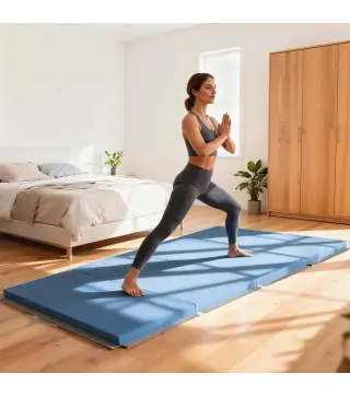 Colchoneta Gimnasia Plegable de Grosor 5 cm con Asas de Transporte para Yoga Aeróbic 240x120x5 cm Azul Claro