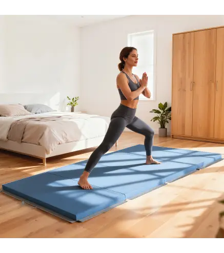 Colchoneta Gimnasia Plegable de Grosor 5 cm con Asas de Transporte para Yoga Aeróbic 240x120x5 cm Azul Claro