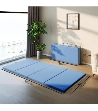 Colchoneta Gimnasia Plegable de Grosor 5 cm con Asas de Transporte para Yoga Aeróbic 240x120x5 cm Azul Claro