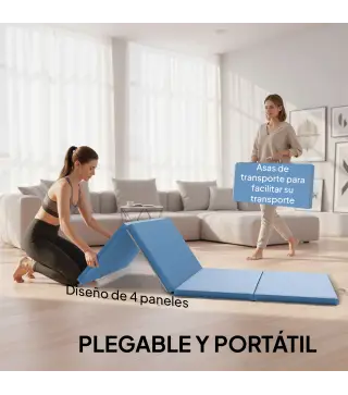 Colchoneta Gimnasia Plegable de Grosor 5 cm con Asas de Transporte para Yoga Aeróbic 240x120x5 cm Azul Claro