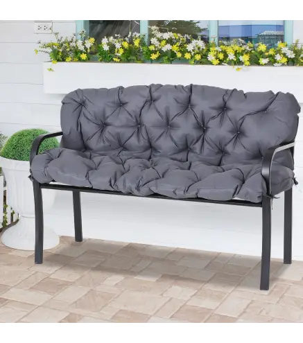 Cojín para Banco de Jardín o para Balancín de Jardín 132x110x10 cm de 2 Plazas con 6 Cordones de Fijación Gris Oscuro