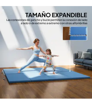 Colchoneta Gimnasia Plegable de Grosor 5 cm con Asas de Transporte para Yoga Aeróbic 240x120x5 cm Azul Claro