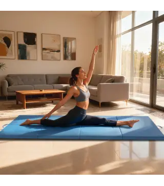 Colchoneta Gimnasia Plegable de Grosor 5 cm con Asas de Transporte para Yoga Aeróbic 240x120x5 cm Azul Claro