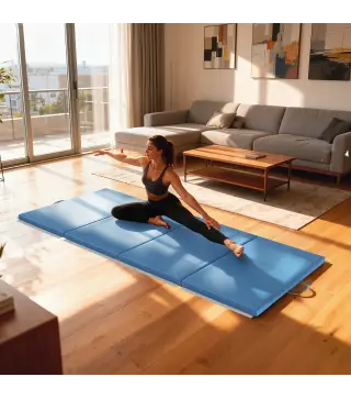 Colchoneta Gimnasia Plegable de Grosor 5 cm con Asas de Transporte para Yoga Aeróbic 240x120x5 cm Azul Claro