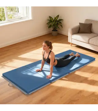 Colchoneta Gimnasia Plegable de Grosor 5 cm con Asas de Transporte para Yoga Aeróbic 240x120x5 cm Azul Claro