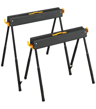 Set de 2 Caballetes para Sierra Plegables Altura Ajustable para Madera 2x4 con Asa Ganchos Soporta hasta 500 kg Negro