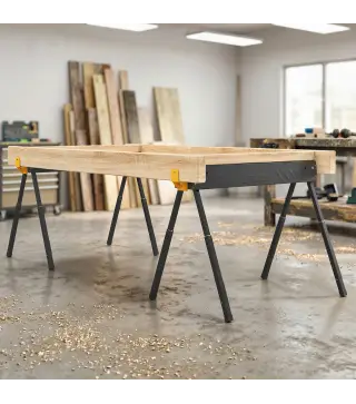 Set de 2 Caballetes para Sierra Plegables Altura Ajustable para Madera 2x4 con Asa Ganchos Soporta hasta 500 kg Negro