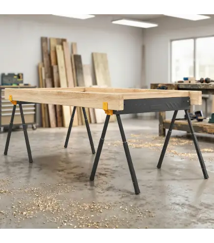 Set de 2 Caballetes para Sierra Plegables Altura Ajustable para Madera 2x4 con Asa Ganchos Soporta hasta 500 kg Negro