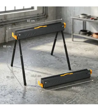 Set de 2 Caballetes para Sierra Plegables Altura Ajustable para Madera 2x4 con Asa Ganchos Soporta hasta 500 kg Negro