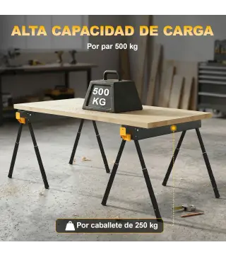 Set de 2 Caballetes para Sierra Plegables Altura Ajustable para Madera 2x4 con Asa Ganchos Soporta hasta 500 kg Negro