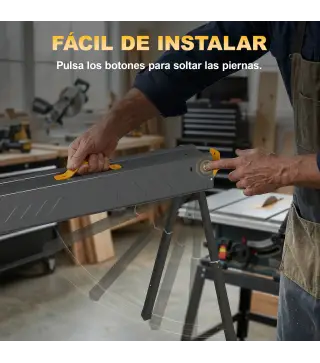 Set de 2 Caballetes para Sierra Plegables Altura Ajustable para Madera 2x4 con Asa Ganchos Soporta hasta 500 kg Negro