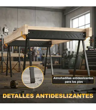 Set de 2 Caballetes para Sierra Plegables Altura Ajustable para Madera 2x4 con Asa Ganchos Soporta hasta 500 kg Negro
