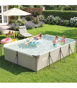 Piscina Desmontable Tubular 394,5x208,3x80,5 cm 6075 L con Marco Metálico Parche de Reparación sin Depuradora Gris