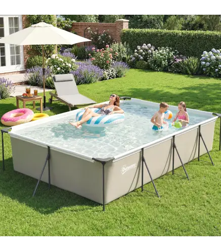 Piscina Desmontable Tubular 394,5x208,3x80,5 cm 6075 L con Marco Metálico Parche de Reparación sin Depuradora Gris