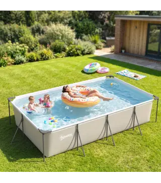 Piscina Desmontable Tubular 394,5x208,3x80,5 cm 6075 L con Marco Metálico Parche de Reparación sin Depuradora Gris