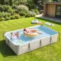 Piscina Desmontable Tubular 394,5x208,3x80,5 cm 6075 L con Marco Metálico Parche de Reparación sin Depuradora Gris