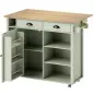 Isla de Cocina con Ruedas Tapa Abatible Especiero Toallero Armario 2 Cajones 117,5x70x91 cm Verde Claro