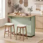 Isla de Cocina con Ruedas Tapa Abatible Especiero Toallero Armario 2 Cajones 117,5x70x91 cm Verde Claro