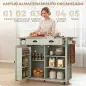 Isla de Cocina con Ruedas Tapa Abatible Especiero Toallero Armario 2 Cajones 117,5x70x91 cm Verde Claro